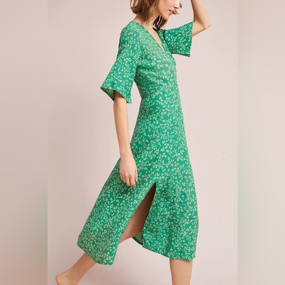 Faithfull the Brand Floral Green Wrap Dress